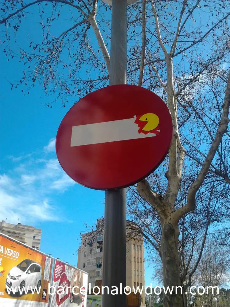 Pacman eating a no entry sign, Barcelona
