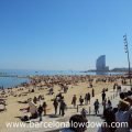 Locals and tourists enjoying the spring sunshine on the Barcelonata beach.