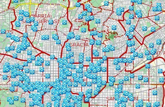 Map of free WIFI Hotspots in Barcelona