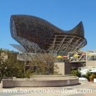 The giant fish sculpture which was designed by Frank Gehryy for the 1992 Barcelona Olympics
