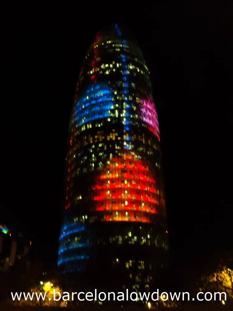 Christmas decorations illuminate the Agbar tower Barcelona