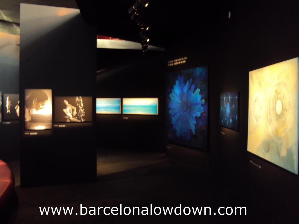 Some of the paintings in the agua, aguas art exhibition at the Agbar tower, Barcelona