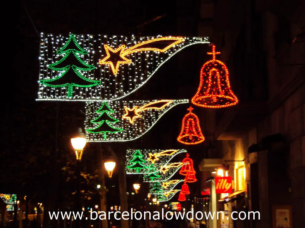 Classic Christmas lights illuminating Av. Gaudi, Barcelona