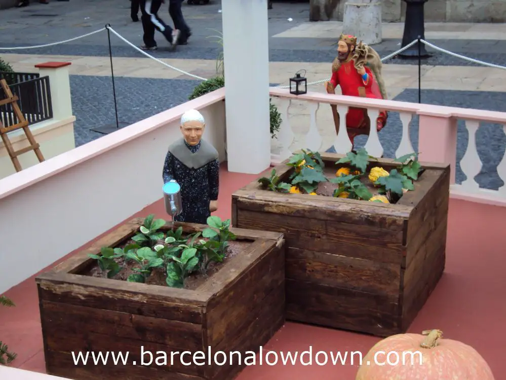 Granny tending her garden, part of the Pessebre near Barcelona city hall