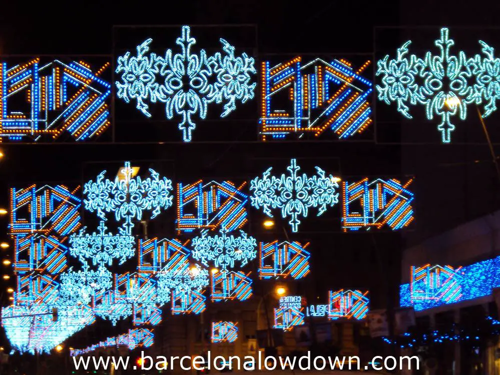 Christmas lights decorating Carrer Pelai in central Barcelona