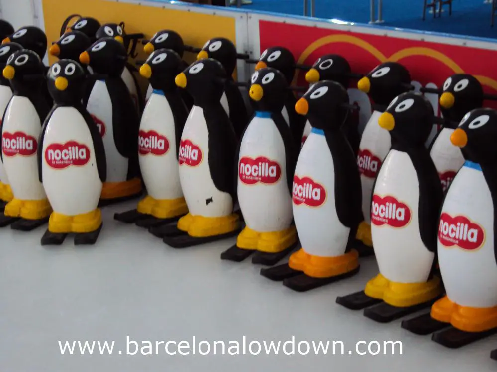 Penguina stabilisers lined up on the childrens' section of BarGelona ice rink