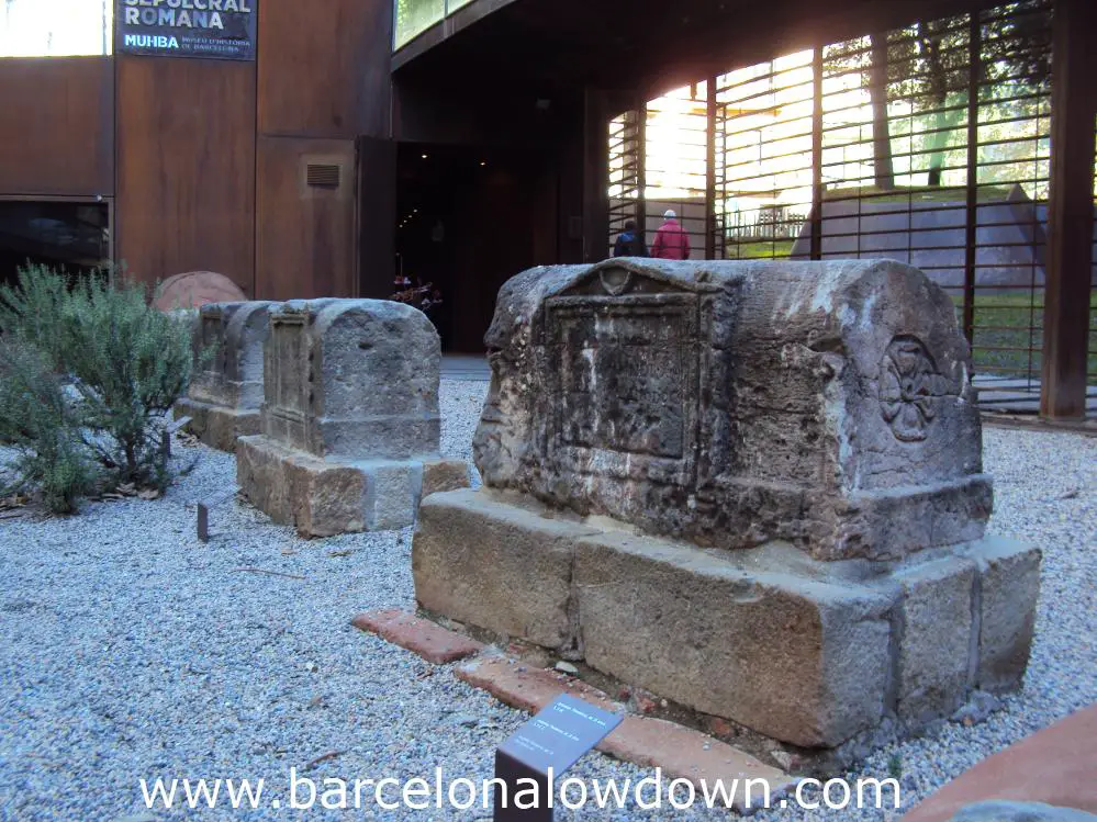 Close-up view of Roman Tombs at the MUHBA Via Sepulcral Romana, Barcelona