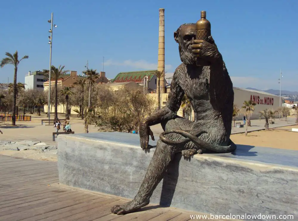 Statue of a monkey drinking anise in Badalona