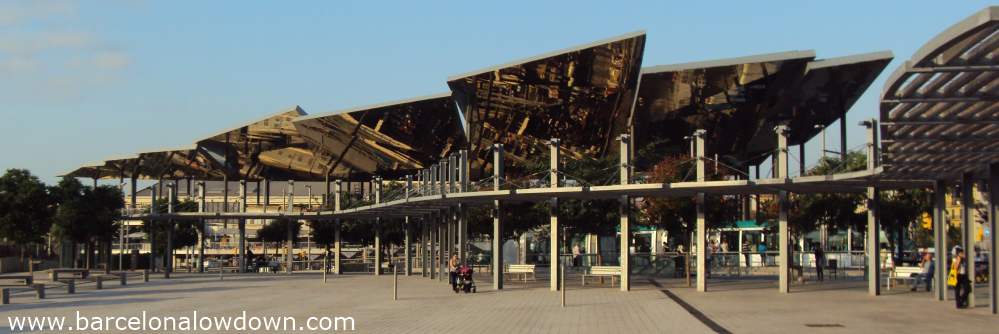 The stunning mirrored canopy of the Encants fleamarket, viewed from the Disseny Hub Barcelona