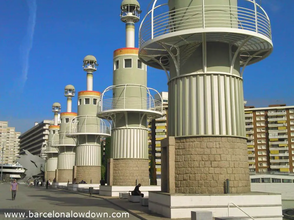 A row of lighthouses at the Parc de l'Espanya Industrial in the Sants neighbourhood of Barcelona