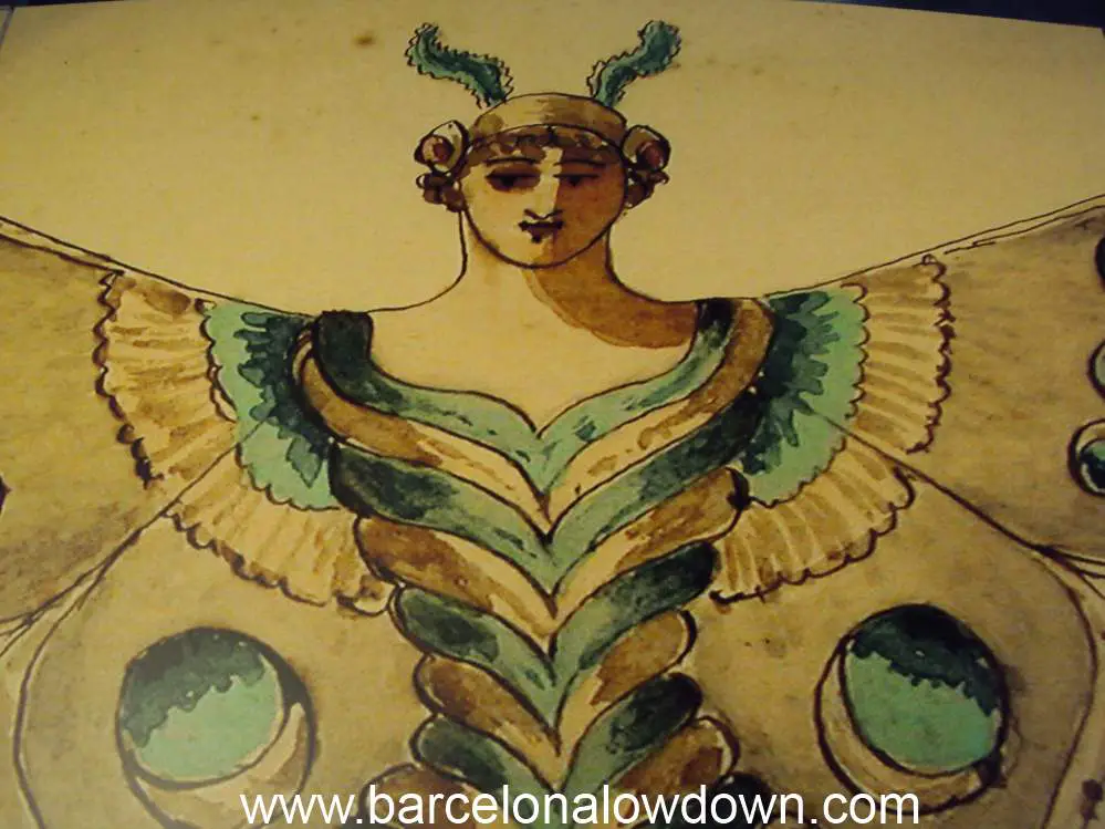An old painting of a butterfly woman