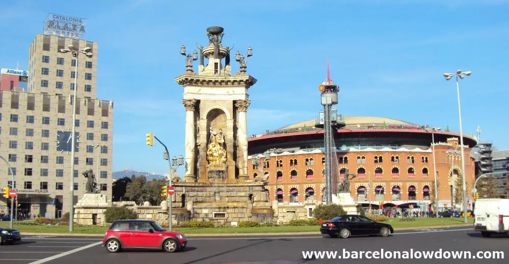 The neoclassical fountain at the centre of Plaça d'Espanya (Spain square) Barcelona