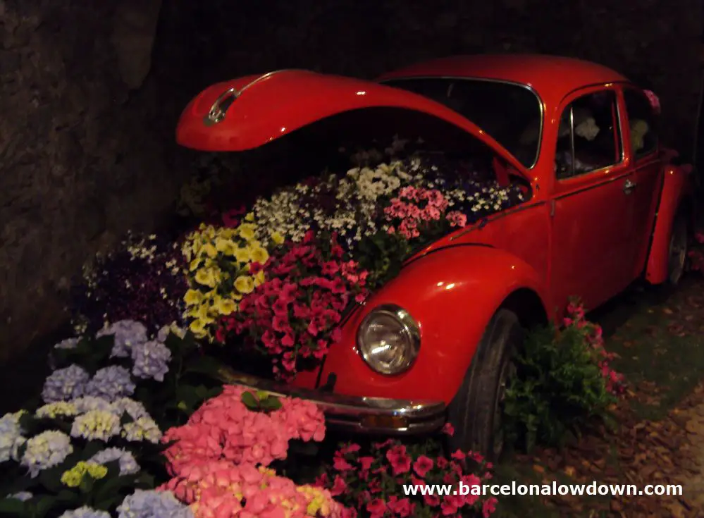 Flower filled car on display at the Girona flower festival in Spain