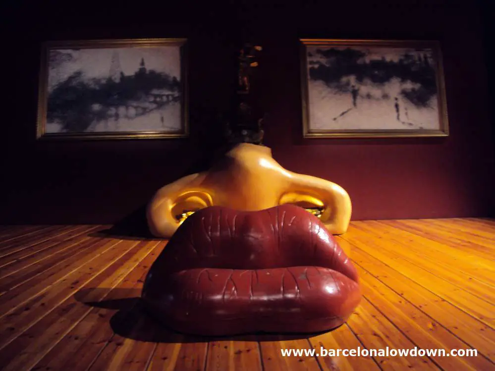 Surrealist art by Salvador Dali, the Mae west room in the Dali Theatre museum Figueres Spain part of the Dalinian triangle