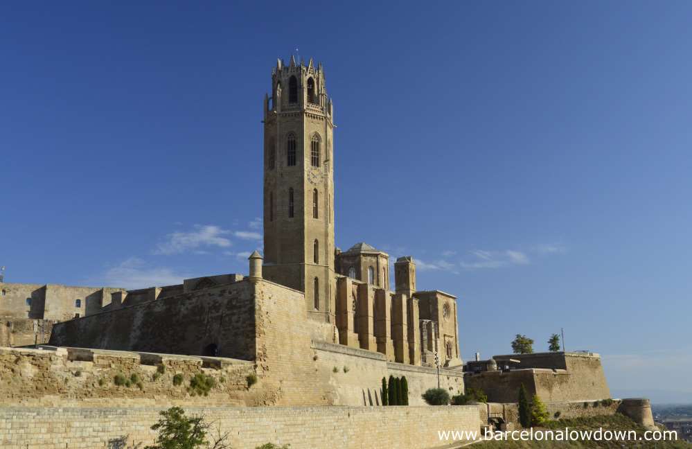 View of the Cathedral of LLeida (also known as Lleida castle) showing the Belltower, Cloisters and part of the fortified walls which were added at the start of the 18th Century