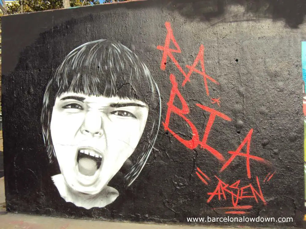 Face painted on a wall in Barcelona screaming anger