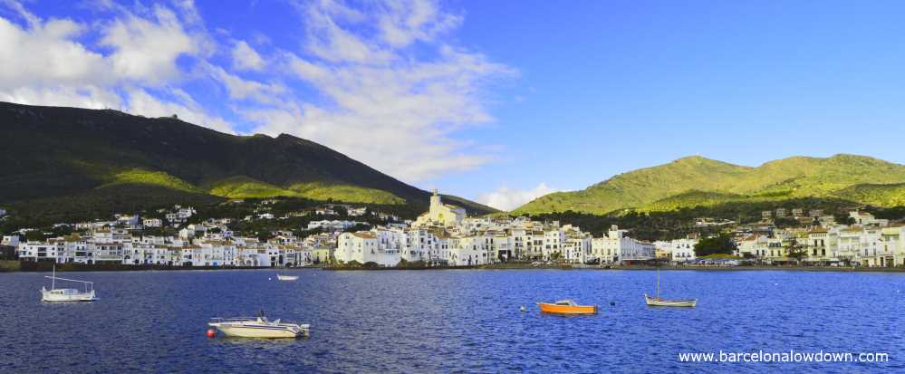 View across the bay to Cadaqués on the Costa Brava, Catalonia Spian