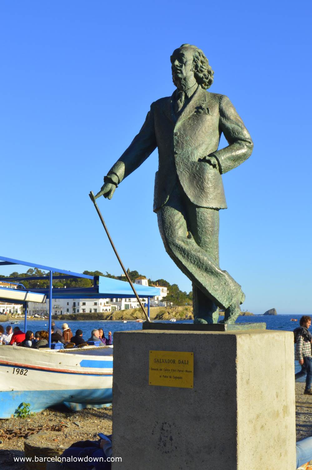 Bronze statue of surrealist artist Salvador Dalí near his home in Cadaques, part of the Dalinian triangle route