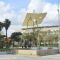Giant stainless steel statue of David and Goliath near Barcelona seafront