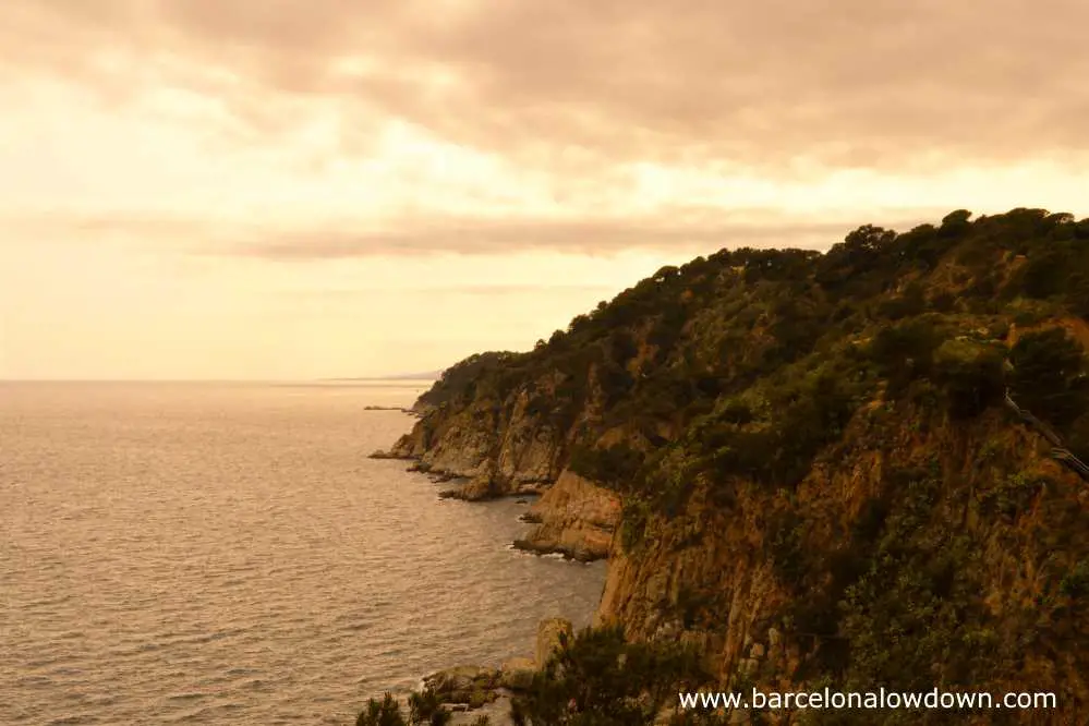 View of the Costa Brava from Tossa lighthouse on a cloudy afternoon. Catalonia.