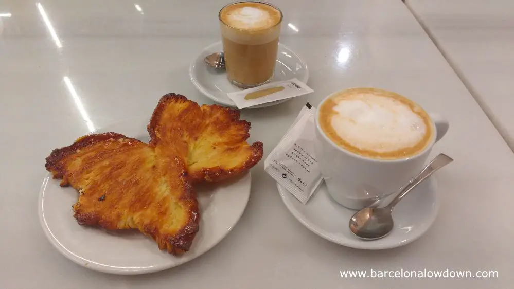 Coffee and a pastry, a popular choice for breakfast in Barcelona
