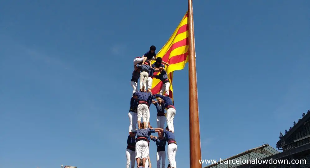 A castellers human tower in front of the Born Cultural Centre in Barcelona during the Diada de Catalunya celebrations 2016