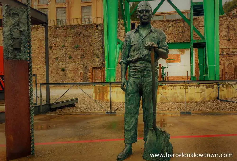 Bronze statue of a miner near the entrance to Cardona salt mountain natural park, 100km from Barcelona