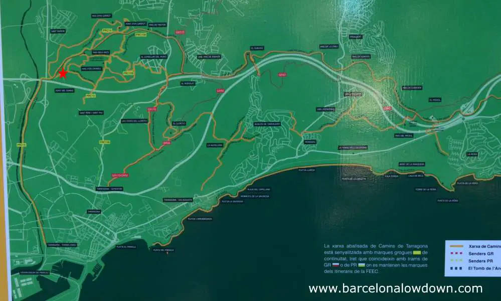 One of the maps in the park which clearly indicate the path which follows the river Francoli back to Tarragona