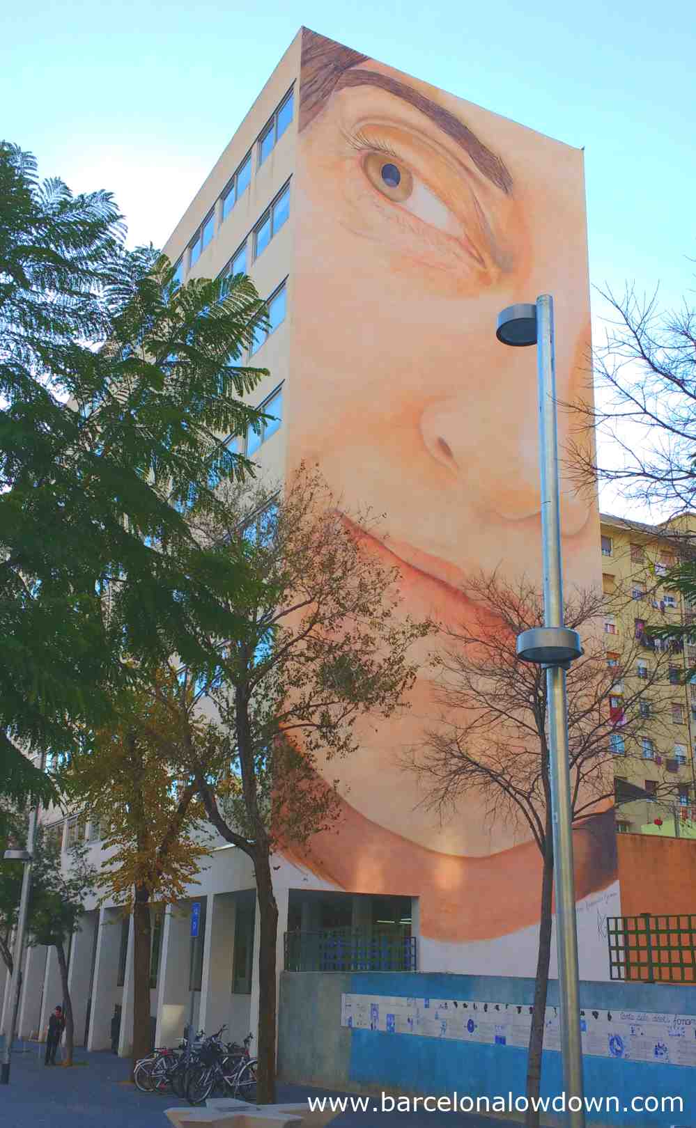 Giant street art portrait of a woman by Cuban artist Jorge Rodriguez in Barcelona Spain