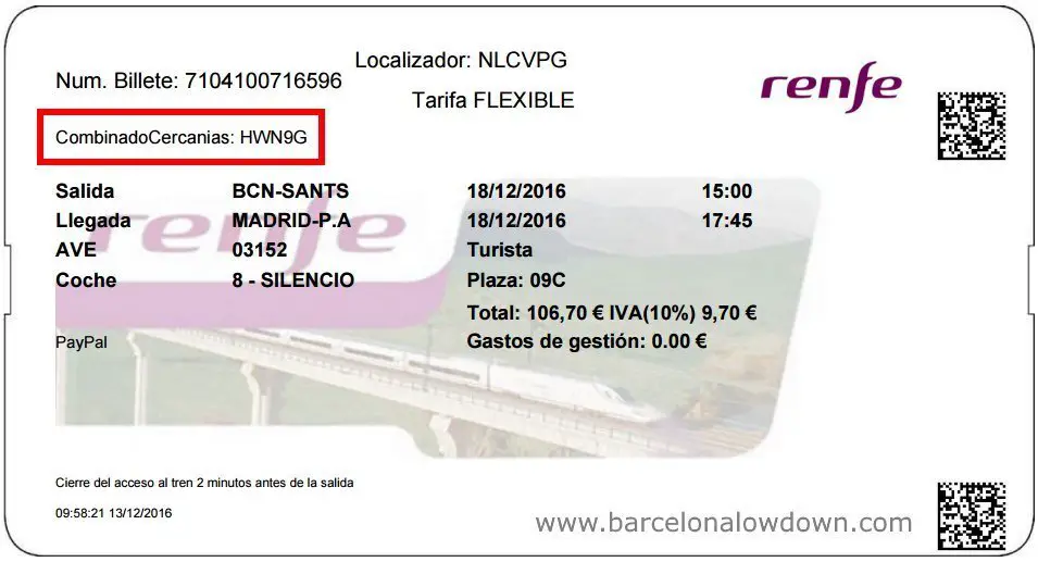 Free Commuter Train Tickets When Travelling by AVE - Barcelona