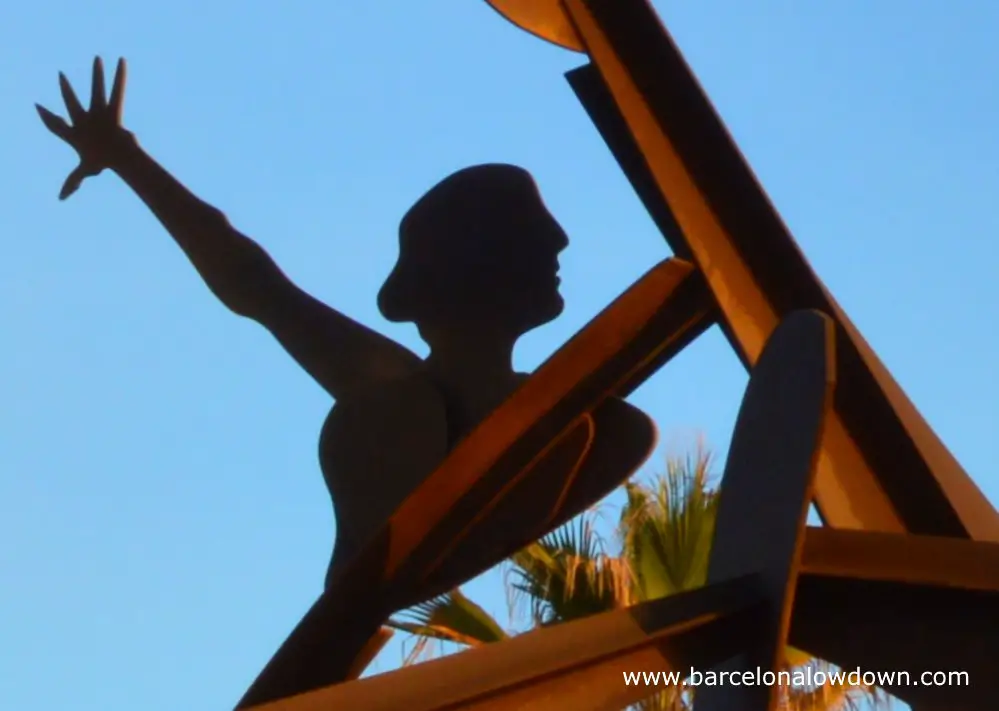 Close up of the homage to swimming monument by Alfredo Lanz located near the Barceloneta beach in Barcelona Spain