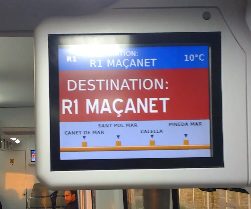 Information screen in a Catalan train