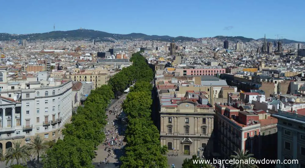Barcelona's emblematic Rambla as seen from the viewing deck of the Christopher Columbus monument