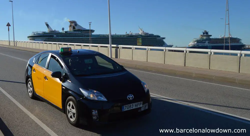 A taxi bringing passengesr from their ships to Barcelona city centre.