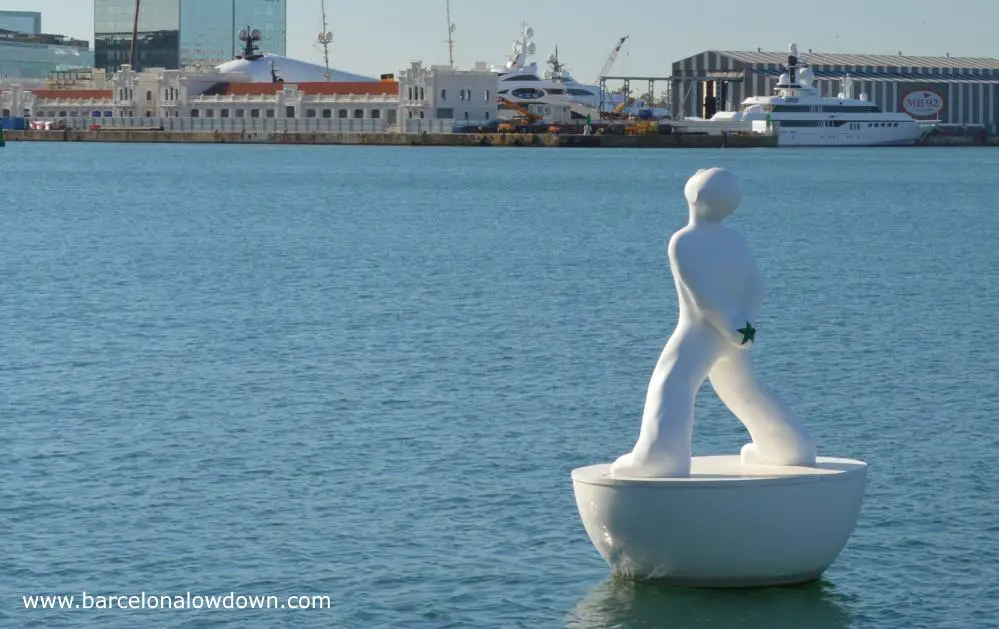 One of the stargazer monuments in Barcelona harbour