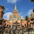 Iron gates in front of the main entrance to the Hospital de Sant Pau art nouveau site, Barcelona
