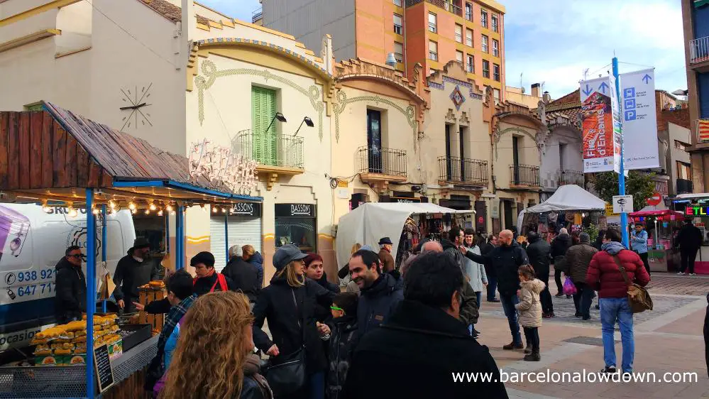 People visiting the stalls at the Fira de la Candelera winter fair, Molins de Rei, Barcelona, Catalonia, Spain