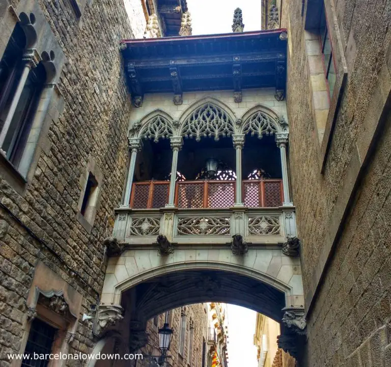 The Pont del Bisbe bridge in Barcelona's Gothic Quarter is a Gothic styles stone bridge which is sometimes compared to the bridge of sighs in Venice.