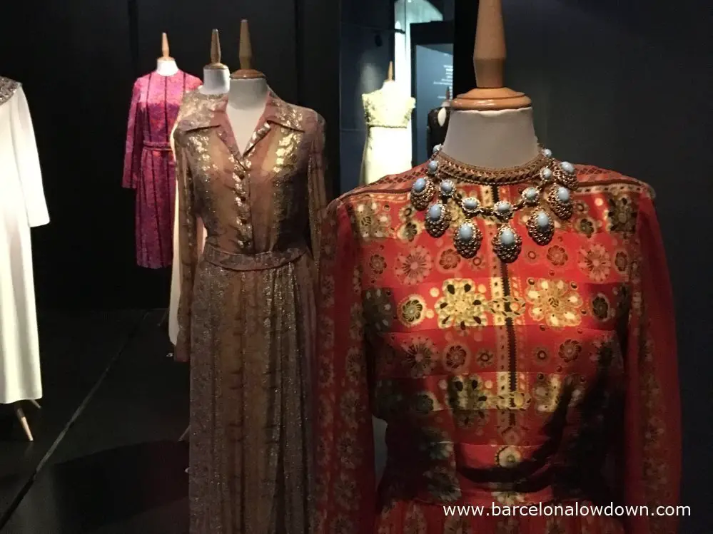 5 of Gala's dresses which are on display in Gala Dali Castle at Pubol Spain