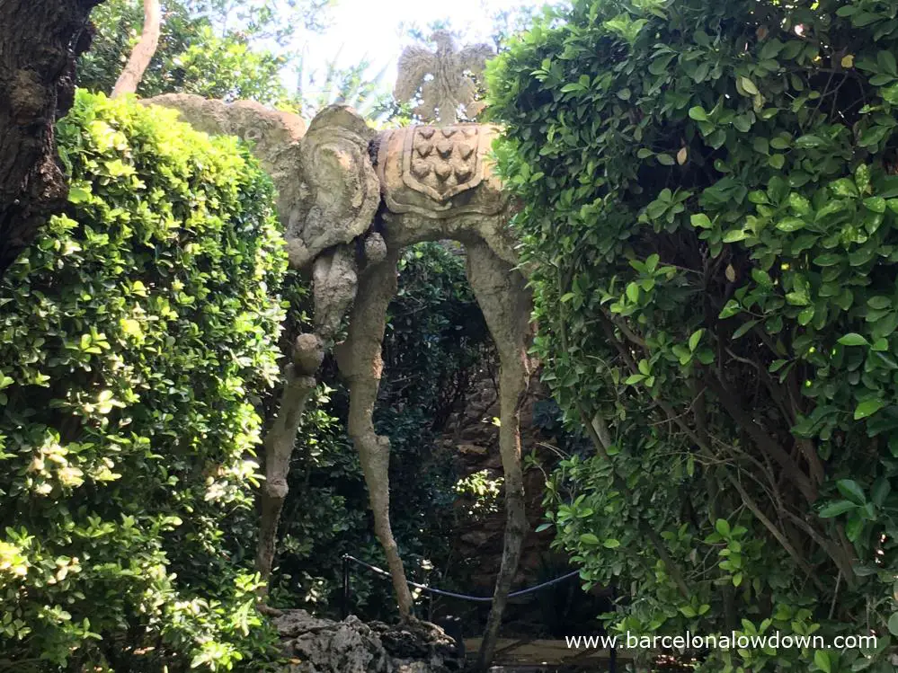 Elephant statue in the garden of Gala Dalí castle Púbol, Dalinian triangle