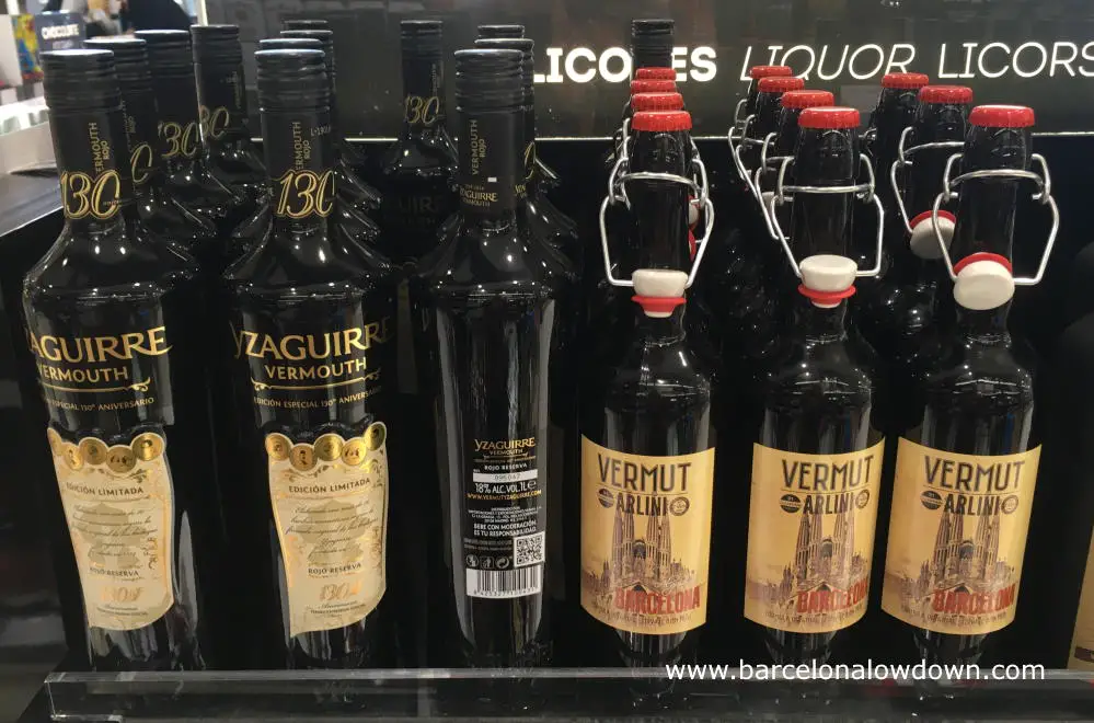 Bottles of vermouth in a store at Barcelona airport
