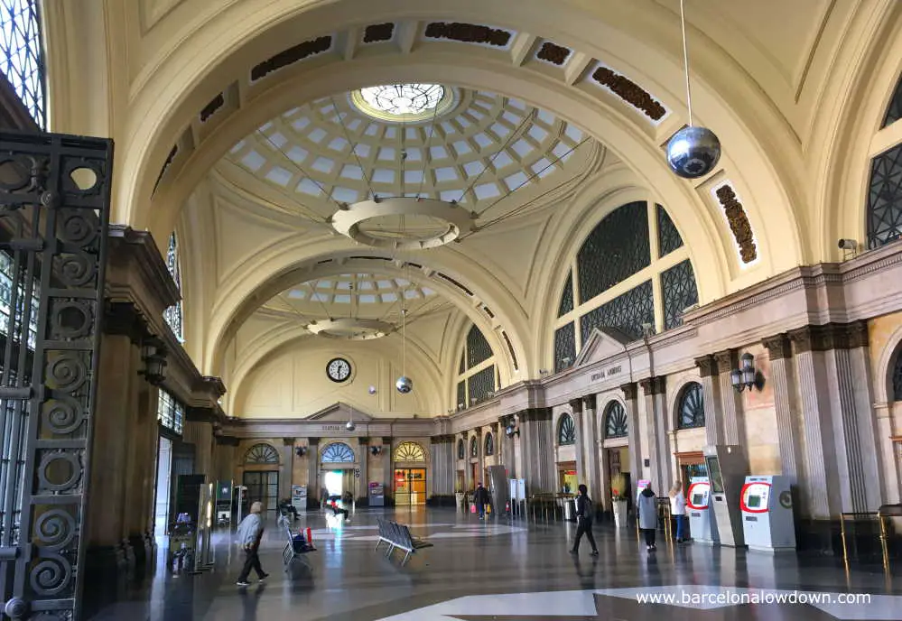 The lobby and ticket windows of Barcelona's historic Estació de França train station
