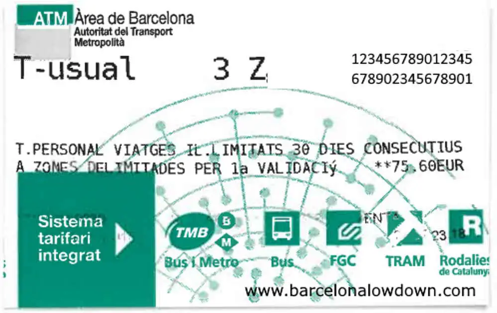3 zone t casual travel pass barcelona