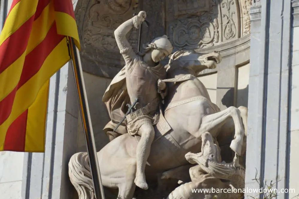 A statue depicting the legend of St. George and the Dragon in Barcelona