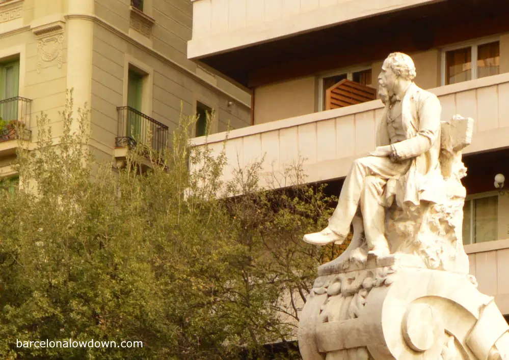 Marble monument to Frederic Solar on Las Ramblas in Barcelona