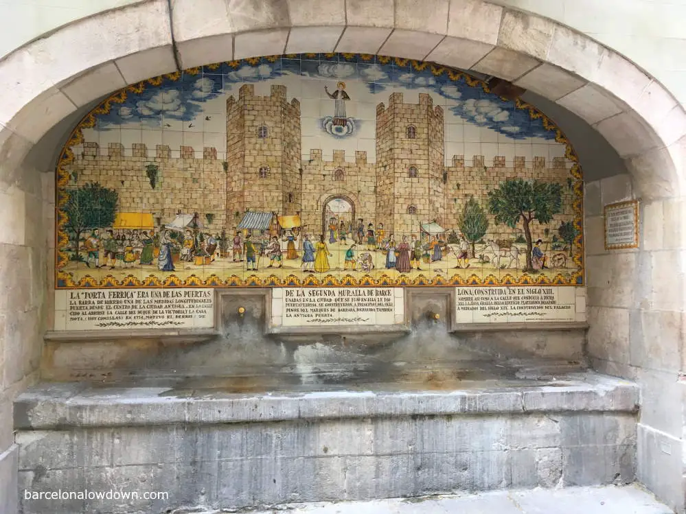 Tiled fountain on Carrer de Portaferrissa near to Las Ramblas, Barcelona