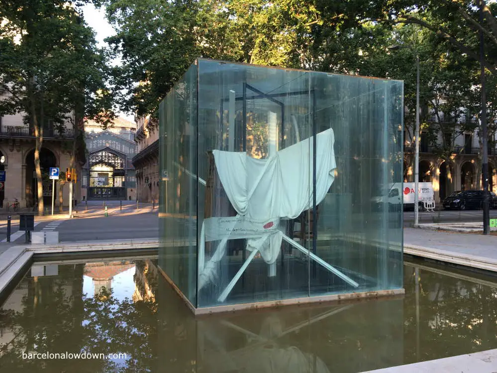 Rear view of the Picasso sculpture in Barcelona with the Born Cultural Centre in the background.