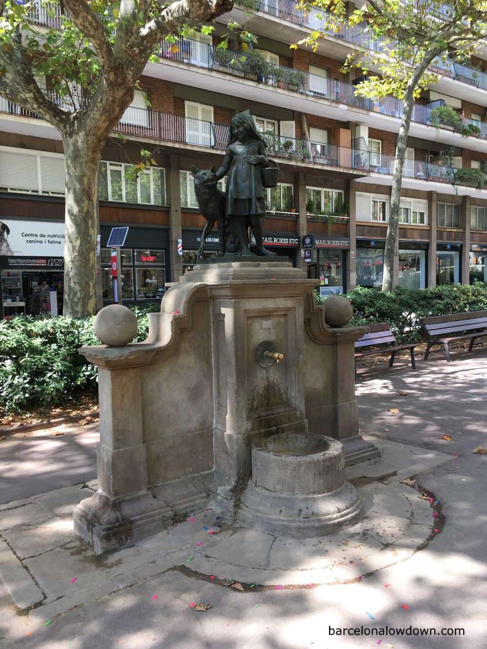 The Little Red Riding Hood fountain in Barcelona