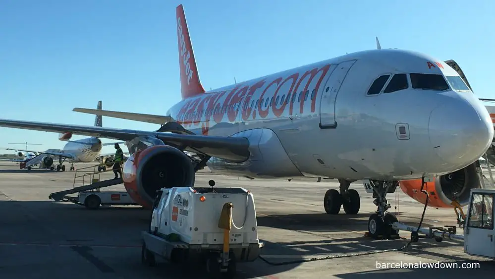 EasyJet and Vueling aeroplanes on the tarmac at Barcelona airport Terminal 2