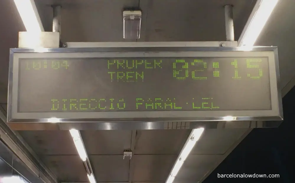 LED sign suspended above the platform of Barcelona metro